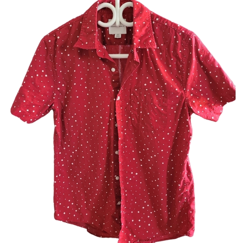 American Eagle red button up shirt sleeve cotton shirt size small